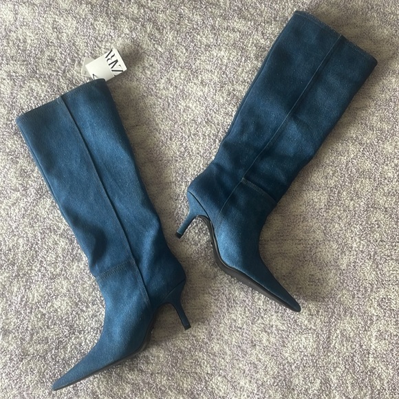 NWT Zara Denim Knee-High Boots Sz 9 - Picture 7 of 16